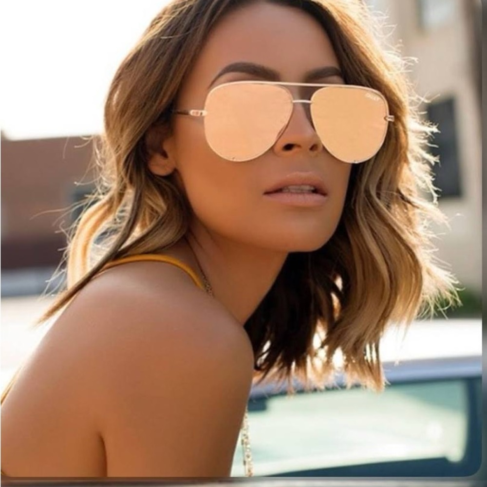 QUAY Australia x Desi Perkins High Key Aviator Sunglasses Rose Gold